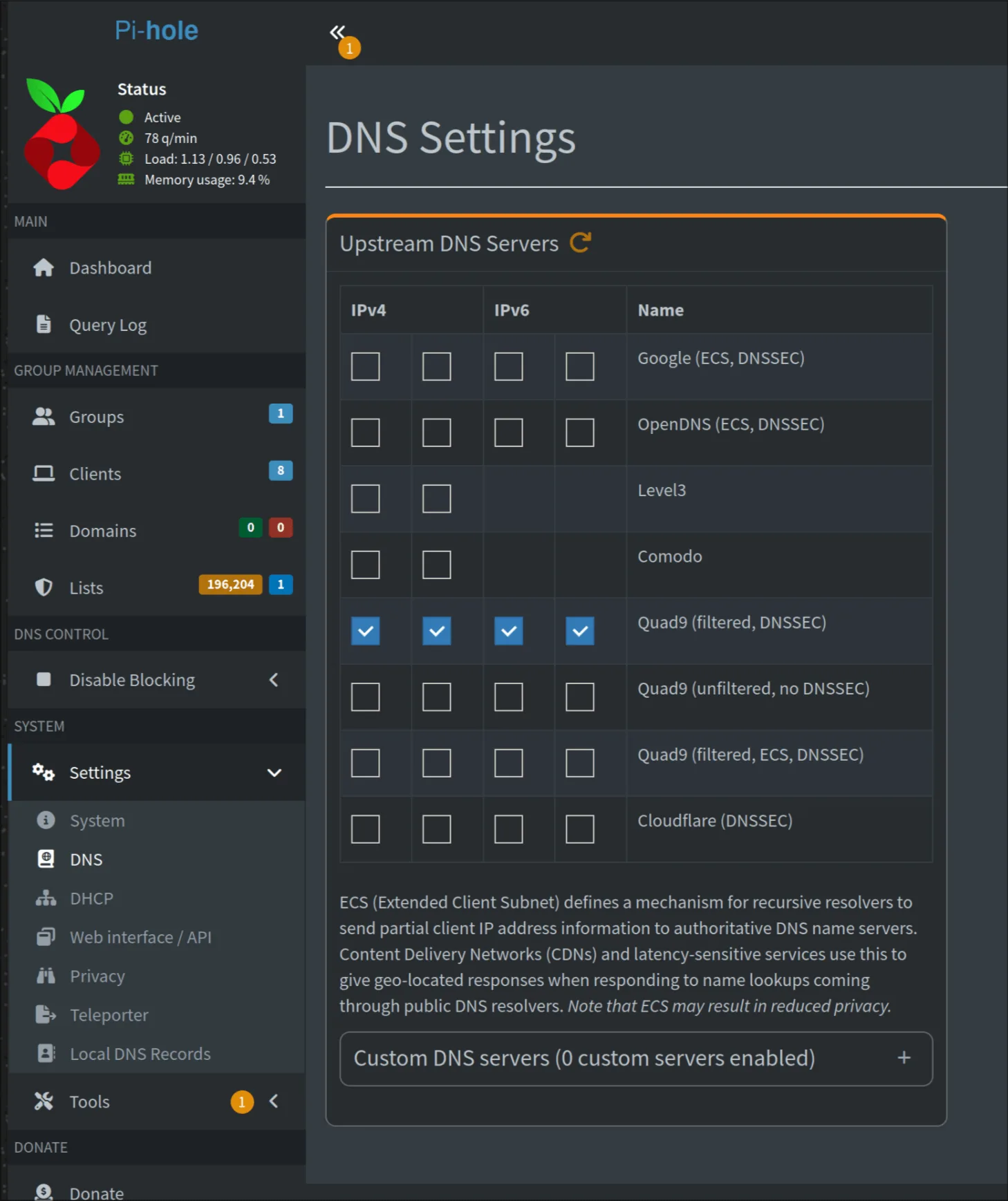 Pihole Settings Dns